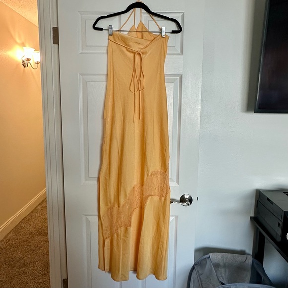 Meshki Draped Slinky Maxi Dress with Cowl Neckline and Lace Cut Outs - Picture 3 of 9